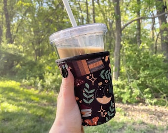 16oz Burgundy Books Drink Sleeve | Iced Coffee Sleeve | Hot Drink Sleeve | Neoprene Drink Holder |