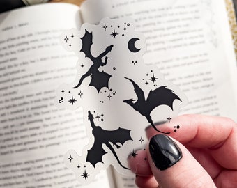 Celestial Dragons Sticker | Black | Fantasy Reader Waterproof Sticker | Bookish Laptop Water Bottle Sticker | Reader Sticker | 3x2.4