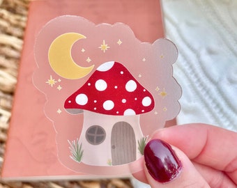 Mushroom Fairy House pegatina impermeable / Moon Fantasy pegatina portátil botella de agua pegatina / Cottage Core pegatina / Fae calcomanía / 2.5 "x2.2"