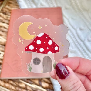 imperméable à l'eau de maison de fée champignon | Sticker fantaisie lune Sticker bouteille d'eau pour ordinateur portable | Sticker coeur cottage | Sticker fée | 2,5 x 2,2 pouces