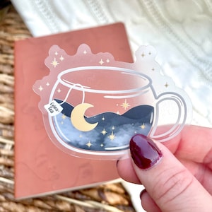 Celes-tea Celestial Tea Cup Waterproof Sticker | Galaxy Laptop and Water Bottle Sticker | Night Sky Mug | Whimsical Moon Decal | 3"x2.2"