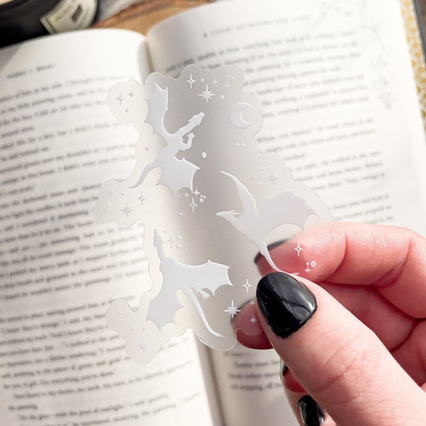 Celestial Dragons Sticker | White | Fantasy Reader Waterproof Sticker | Bookish Laptop Water Bottle Sticker | Reader Sticker | 3x2.4