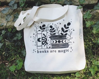 Books Are Magic Organic Cotton Canvas Tote Bag with Gusset | 12 OZ | 14.5"x14"x3 | Book Lover Market Bag | Bookish Merch Gifts | Bookworm