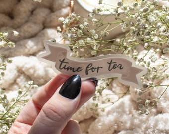 Time for Tea Banner Vinyl Sticker | Bookish Waterproof Laptop Sticker | Mad Hatter | Alice in Wonderland | Fantasy Reader | 3"x1.2"
