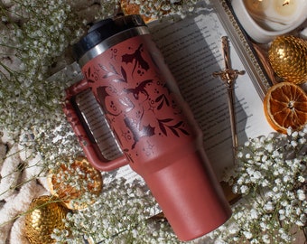 Floral Dragon 40oz Tumbler: Fantasy Reader Stainless Steel Drinkware