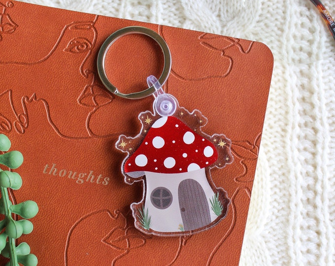 Mushroom Fairy House Keychain Fantasy Bookish Keychain Whimsical ...