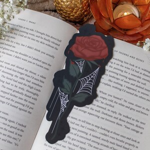 Horror Reader Bookmark | Die- Cut Bloody Rose Bookmark for Dark Fantasy or Romantasy Readers, True Crime Junkies, and Horror Novel Fans