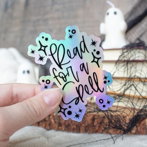 Read for a Spell Halloween Sticker | Spooky Holographic Waterproof Sticker for Readers and Book Lovers