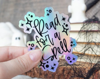 Read for a Spell Halloween Sticker | Spooky Holographic Waterproof Sticker for Readers and Book Lovers