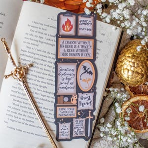 Fourth Wing Bookmark | Quote Wall Die-Cut Page Marker for Fantasy Readers image 1
