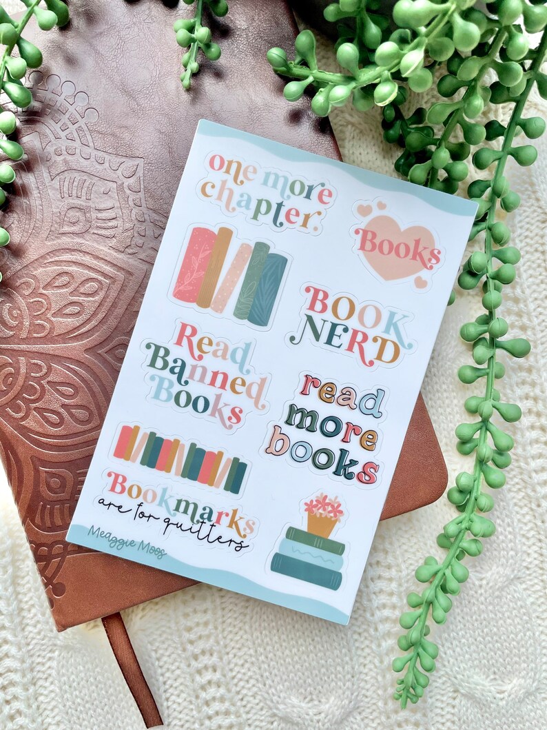 Book Nerd Sticker Sheet | Bookish Waterproof Stickers | Book Worm Gifts | Reader Decals | 9 Stickers | 6"x4" image 5