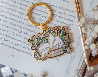 Open Magical Book Keychain Bag Charm for Women, Bookish Metal Key Ring Charm, Book Lover Gift