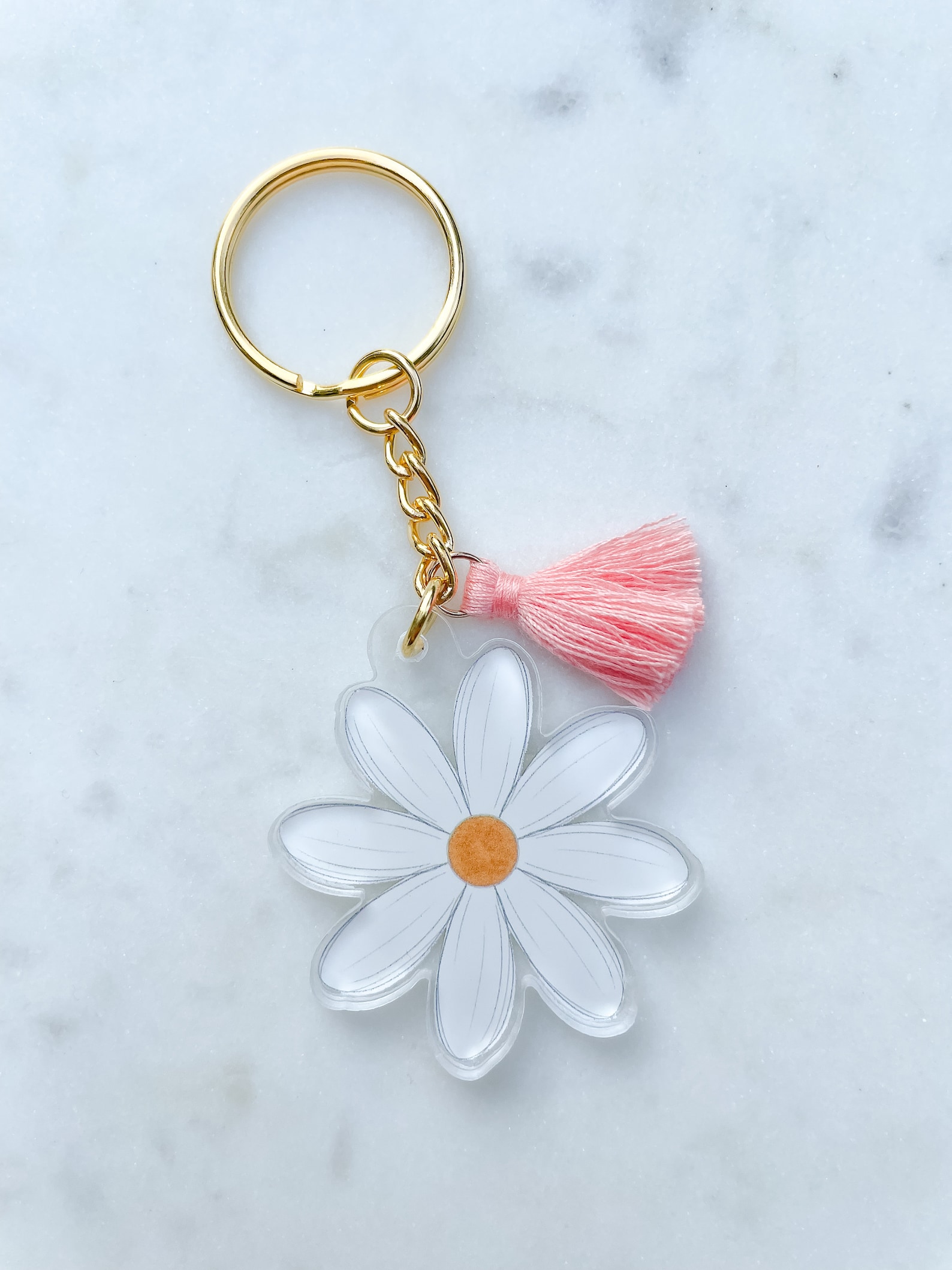 Daisy Keychain with Tassel Hand Drawn Flower Keychain Cute Etsy