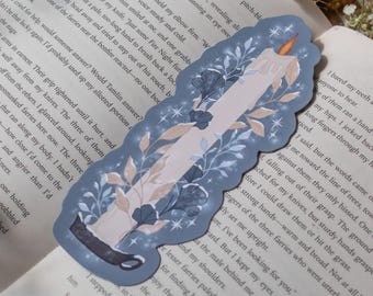 Marcapáginas troquelado con diseño de vela de invierno mágico para lectores y amantes de los libros