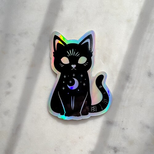 Holographic Black Cat Sticker Stickers for Hydroflask Etsy