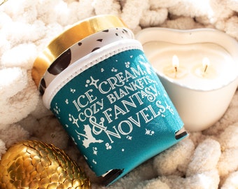 Couvertures douillettes crème glacée et romans fantastiques | Pochette en forme de chope de crème glacée | Sarcelle | Cadeaux pour amoureux des livres | Produits livresques Fantasy Reader | Crème glacée confortable