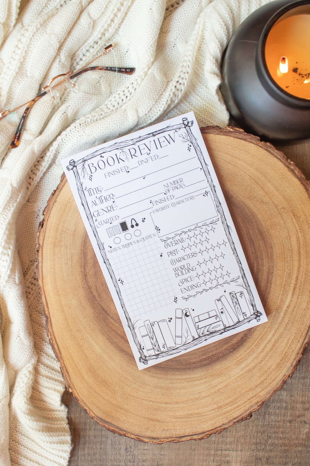 Book Review Notepad 5x8 Black and White Reading Notepad Bullet Journal