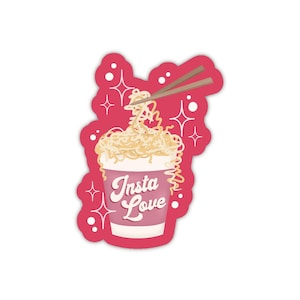 Pegatina impermeable de fideos instantáneos Insta Love / Pegatina de tropo literario / Pegatina de lector / Regalo para amantes de los libros / 3” x 2,3”