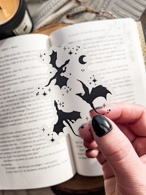 Celestial Dragons Sticker | Black | Fantasy Reader Waterproof Sticker | Bookish Kindle Water Bottle Sticker | Reader Sticker | 3x2.4