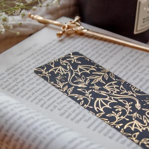 Floral Dragons Gold Foil Deep Teal Bookmark for Fantasy or Romantasy Readers and Book Lovers