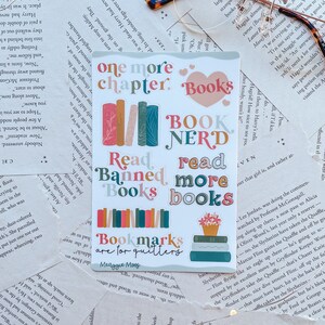 Book Nerd Sticker Sheet | Bookish Waterproof Stickers | Book Worm Gifts | Reader Decals | 9 Stickers | 6"x4" image 6