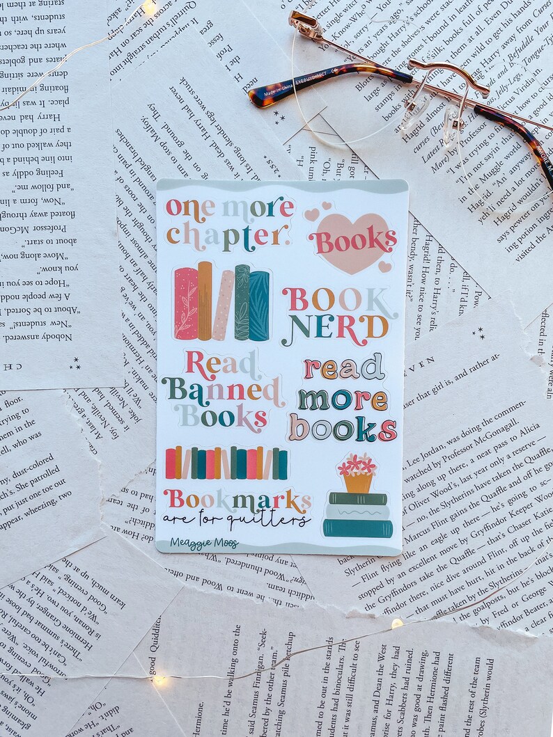 Book Nerd Sticker Sheet | Bookish Waterproof Stickers | Book Worm Gifts | Reader Decals | 9 Stickers | 6"x4" image 6