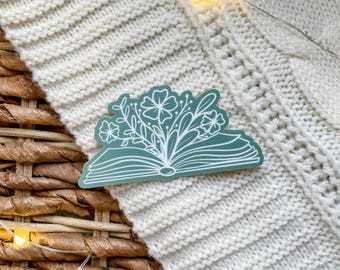 Pegatina de libro floral / pegatina de computadora portátil bookish / calcomanía de botella de agua impermeable para lectores / regalo de gusano de libro / amantes de los libros presentes / 3 "x 1,59"
