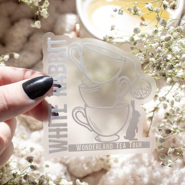 White Rabbit Wonderland Tea Tour Vinyl Sticker | Bookish Waterproof Laptop Sticker | Alice in Wonderland | Fantasy Reader | 3"x2.8"