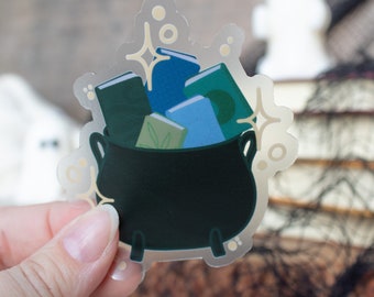 Cauldron Books Spooky Sticker | Halloween Waterproof Laptop and Water Bottle Sticker | Spooky Season Sticker | Reader Sticker | 2.4”x2.5"