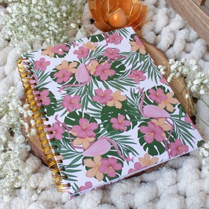 Flamingo Hardcover Notebook: Tropical Floral Design, College Ruled