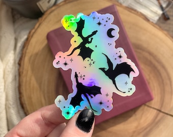 Holographic Dragons Sticker | Black | Fantasy Reader Waterproof Sticker | Bookish Laptop Water Bottle Sticker | Reader Sticker | 3x2.4