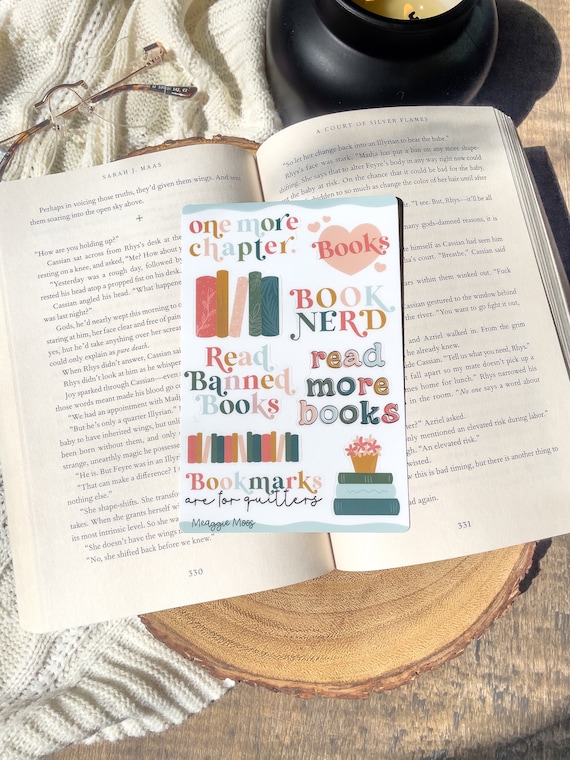 Book Nerd Sticker Sheet | Bookish Waterproof Stickers | Book Worm Gifts | Reader Decals | 9 Stickers | 6"x4"