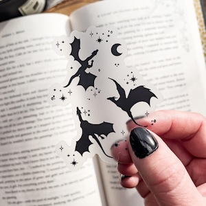 Celestial Dragons Sticker | Black | Fantasy Reader Waterproof Sticker | Bookish Kindle Water Bottle Sticker | Reader Sticker | 3x2.4 image 1