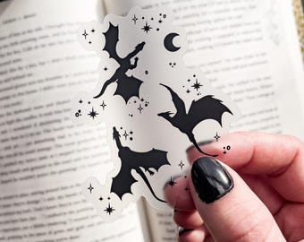 Celestial Dragons Sticker | Black | Fantasy Reader Waterproof Sticker | Bookish Kindle Water Bottle Sticker | Reader Sticker | 3x2.4