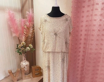 Art Deco cream wedding dress | Mother of bride dress | Great Gatsby dress | Lemon | 1920s inspired | Fully beaded | Plus size | UK 16/18