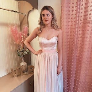 Pink Prom Dress, Pretty Pastel, Baby Pink Prom Dress, Strapless Prom/Bridesmaid Dress UK 8 1950s Full Length Formal Party image 1