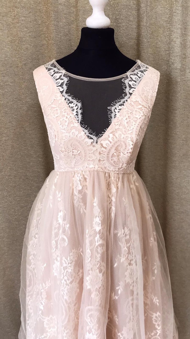 cream tea length dress