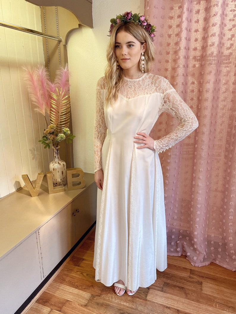 Vestido de novia vintage de 1950 / Cuello y mangas de ilusión | Etsy México