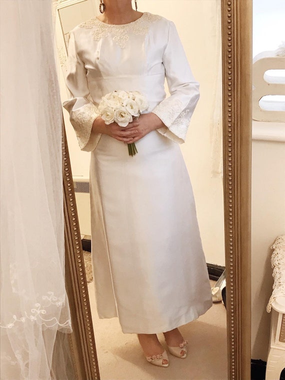 1960s satin wedding dress, sixties wedding dress,