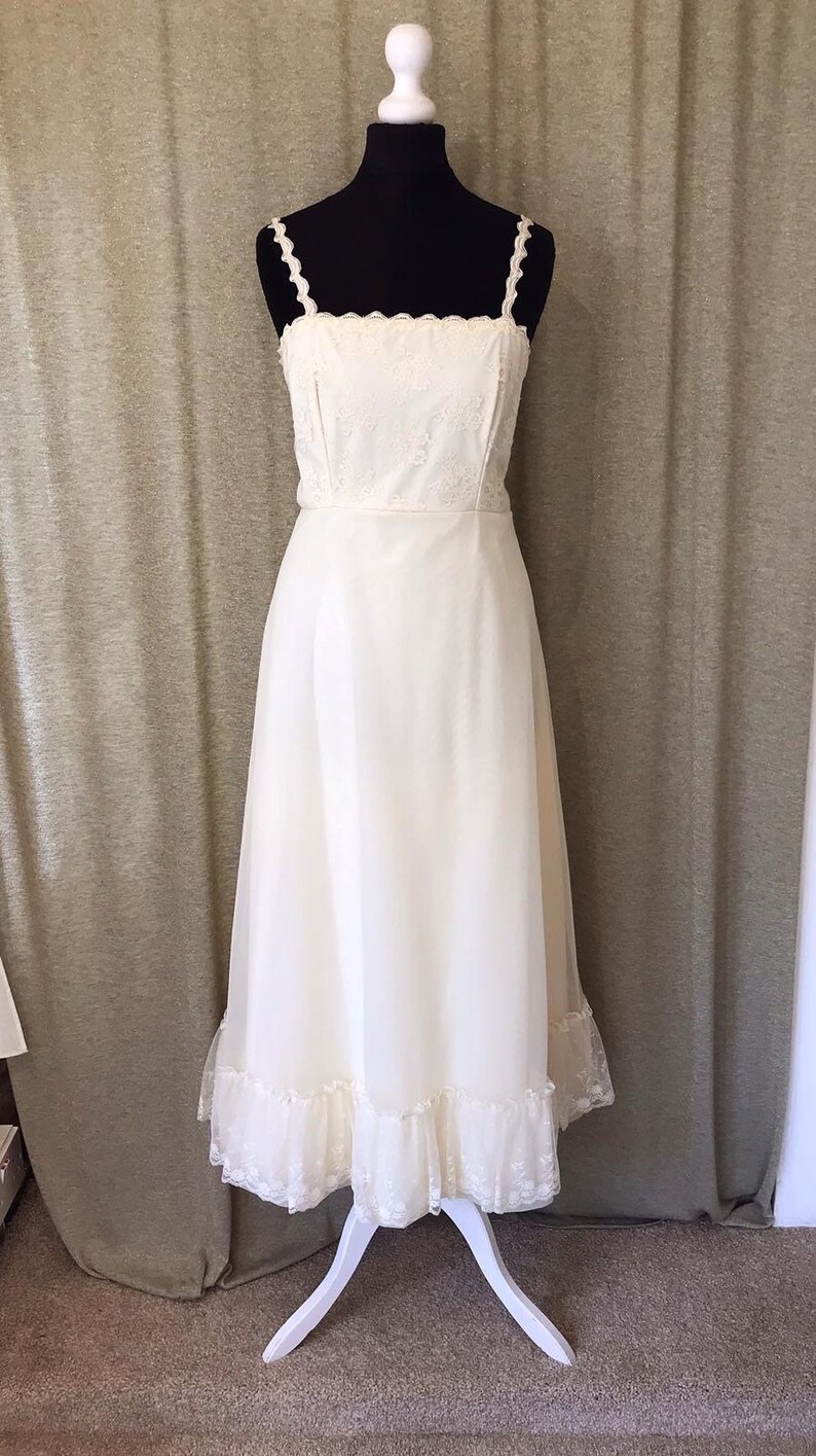 Ivory Midi Tea Length Wedding Dress 1970s Boho Bridal Lace - Etsy UK
