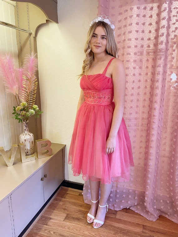 Vintage 1950s Pink Prom Dress Size UK 8 ...