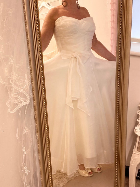 Plus Size Tea Length Strapless Wedding Dress, Ball