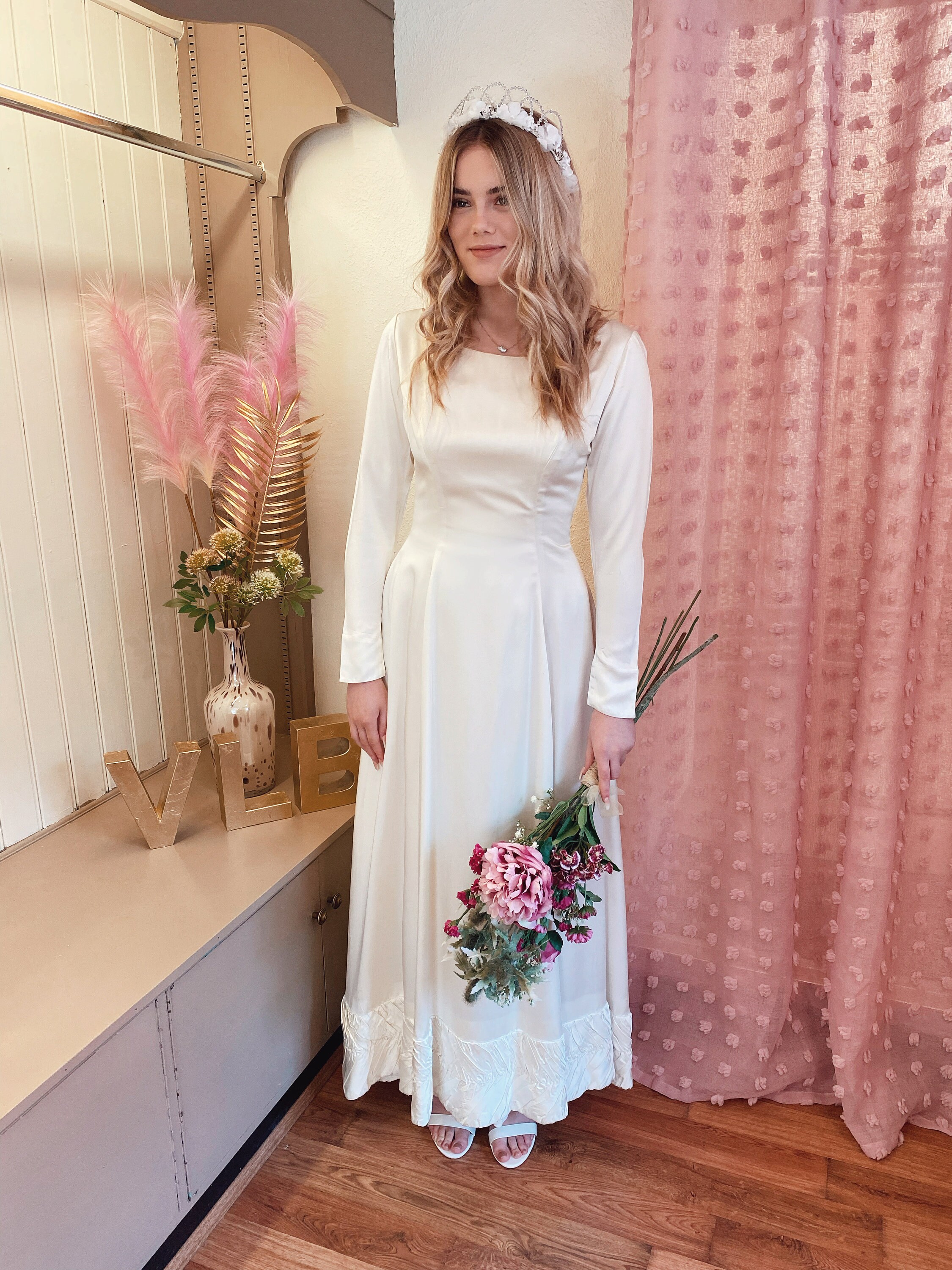 Ameri vintage dress ベージュ S Vintage 1950s Dress | Sparkly Champagne Lace Cocktail Full