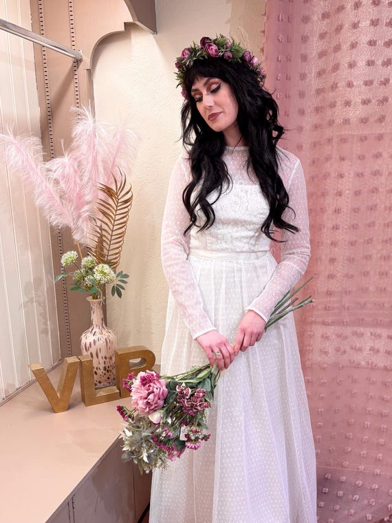 polka dot boho wedding dress Vintage 1970s/1980s Lace – UK Size 6/8 – Romantic Bridal Gown Pointure 42-43 Dusty Blue Lace & Size:39 Be daringly romantic