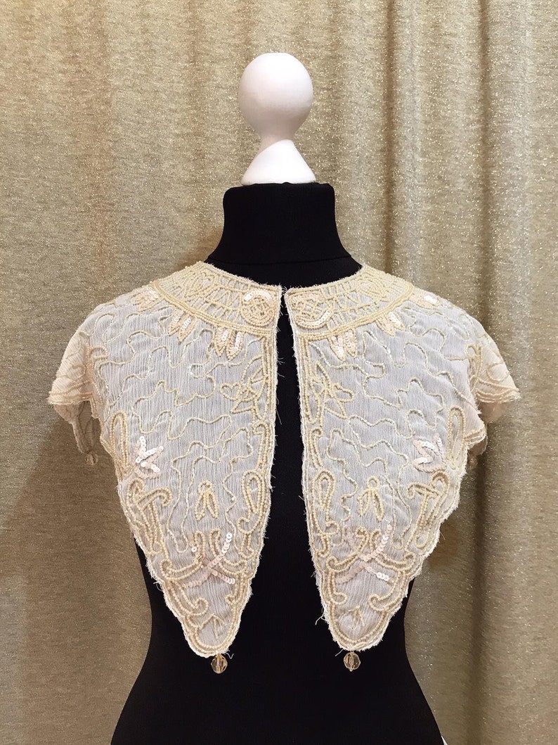 Antique Bridal Cape Collar Vintage Embellished Beaded Cream Etsy UK