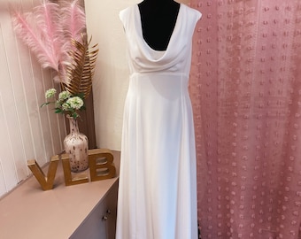 Ivory Cowl neck Wedding Dress, Button Back  1920s Style Wedding Dress, Vintage Informal Wedding Dress, UK 12/14 Simple wedding Dress
