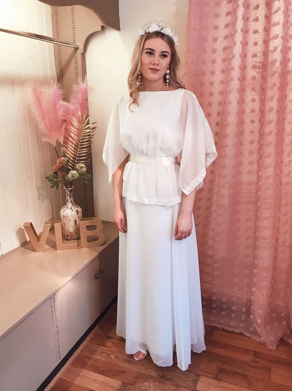Boho Wedding Dress Lightweight Wedding floaty 1970s Vintage 70s