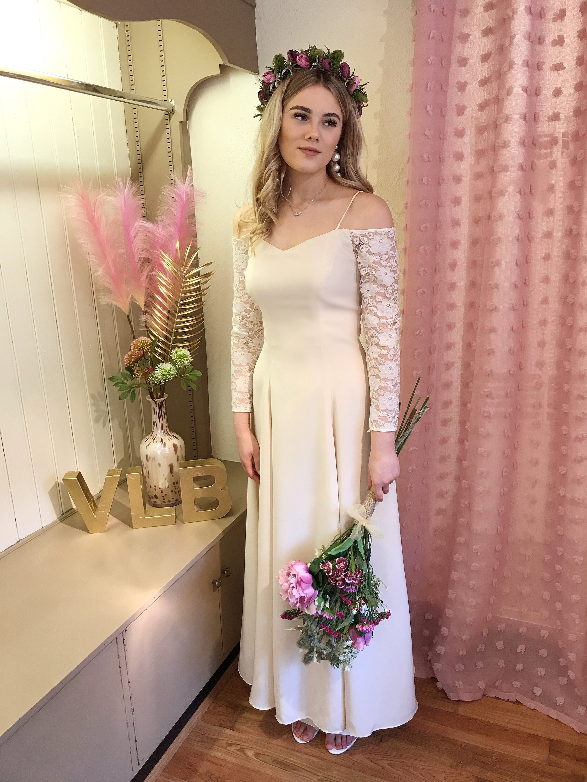 cold shoulder bridal dress