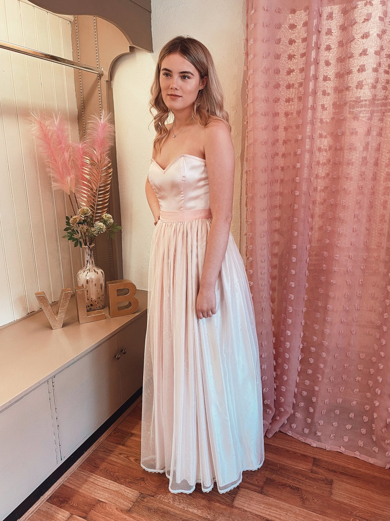 Pink Prom Dress, Pretty Pastel, Baby Pink Prom Dress, Strapless Prom/Bridesmaid Dress UK 8 1950s Full Length Formal Party image 2