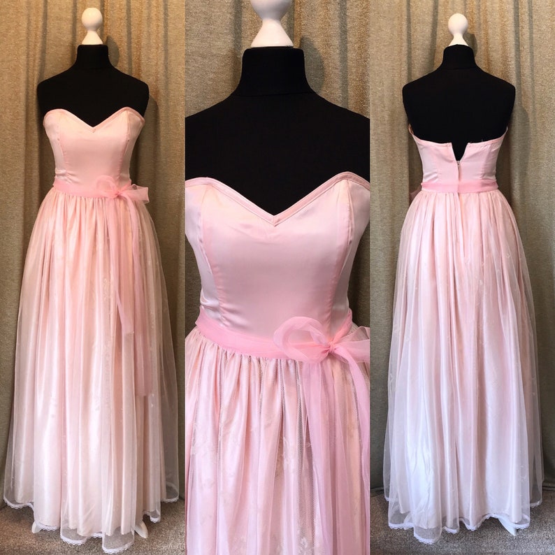 Pink Prom Dress, Pretty Pastel, Baby Pink Prom Dress, Strapless Prom/Bridesmaid Dress UK 8 1950s Full Length Formal Party image 4